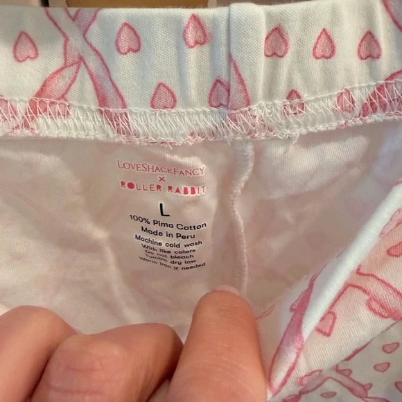 LoveShackFancy Roller Rabbit Pink Heart & Bow-Print Pajama Pants! Like new!large - Picture 3 of 5